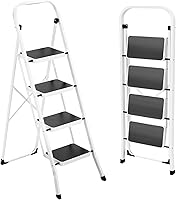 HBTower Folding Step Ladder Stool for Adults - Anti-Slip Wide Pedals, 330 lbs Capacity, Kitchen Home Storage, White