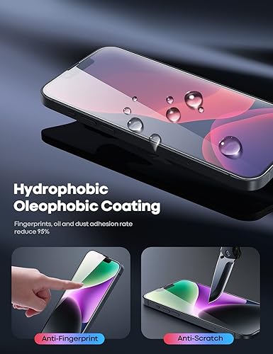 Miniatura 4 de Lamicall Protector de pantalla profesional para iPhone 141313 Pro 6.1 pulgadas grado militar película de vidrio templado Ultra HD antihuellas