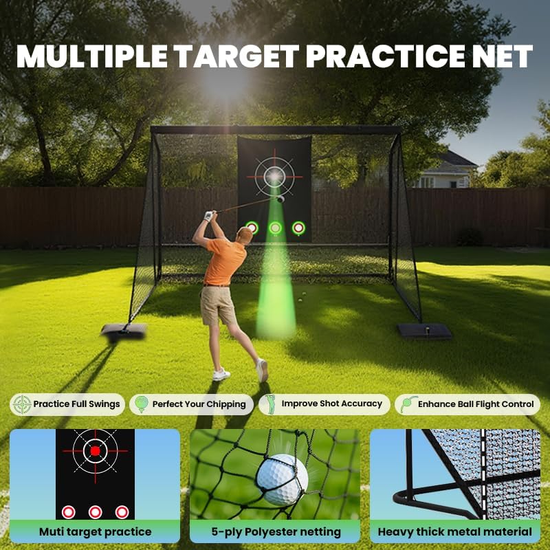 10x7ft Golf Hitting Practice Net with Dual Side Net Barriers & Durable Heavy Duty Steel Frame, Golf Nets Backyard Driving, Chipping & Swing Training for Indoor&Outdoor - Image 7