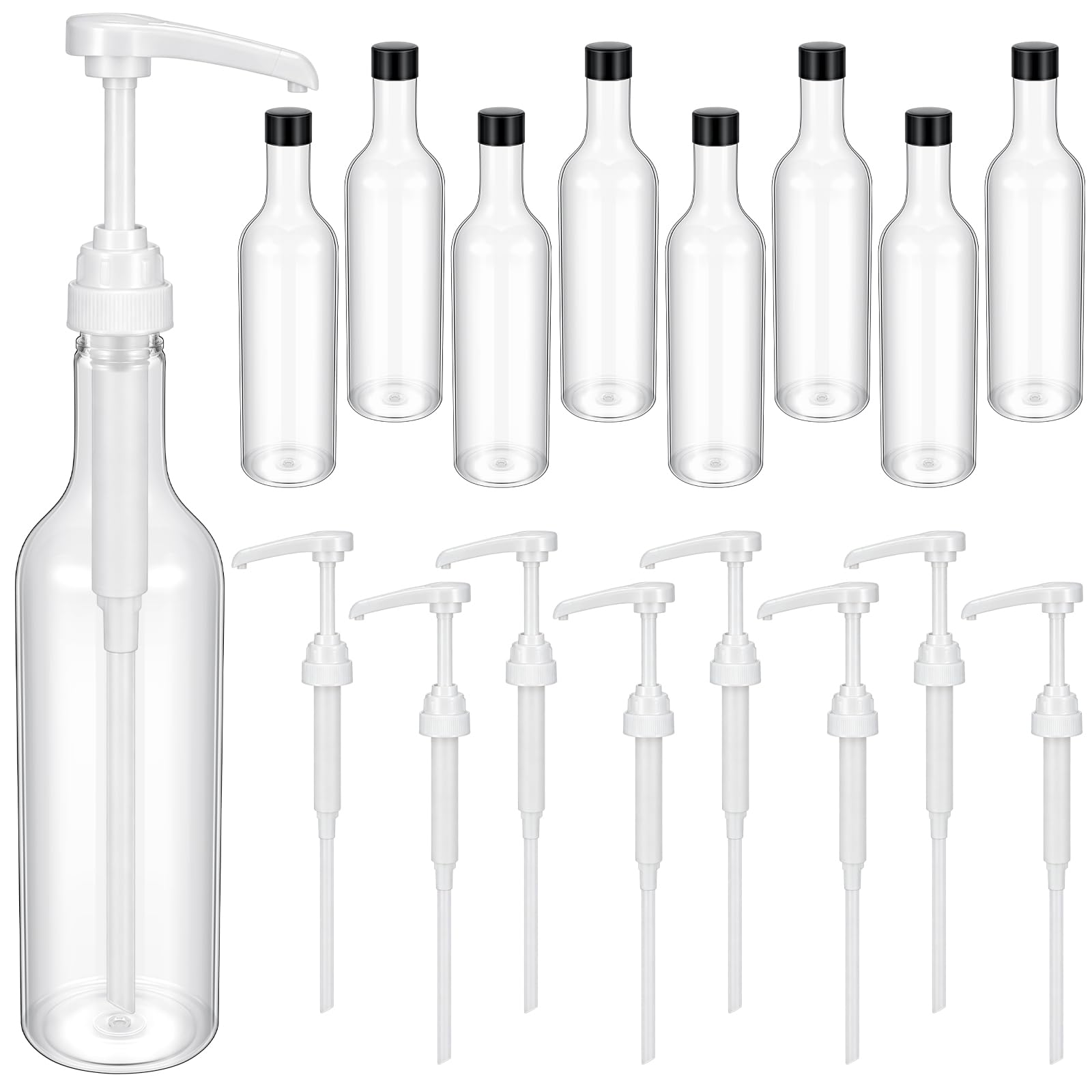 Maxdot 8 Pcs 25 oz Plastic Syrup Bottles with Pump Syrup Dispenser, White