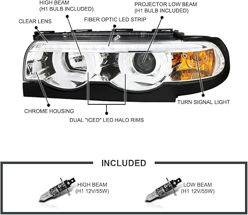 Miniatura 3 de Spec-D Tuning Faros delanteros LED cromados de doble halo compatibles con BMW E38 serie 7 1995-2001, conjunto de faros delanteros izquierdo + derecho