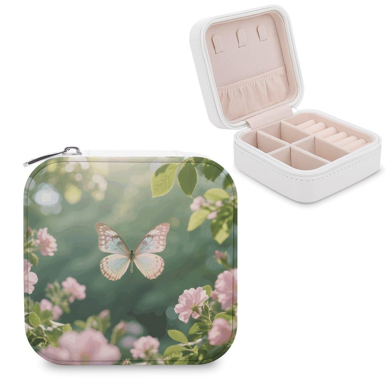 VstaDank Butterflies Dancing Jewelry Box for Women Jewelry Organizer Storage Case with Zipper Mini Travel Jewelry Case Cute Trinket Organizer Leather Portable Jewelry Storage Box