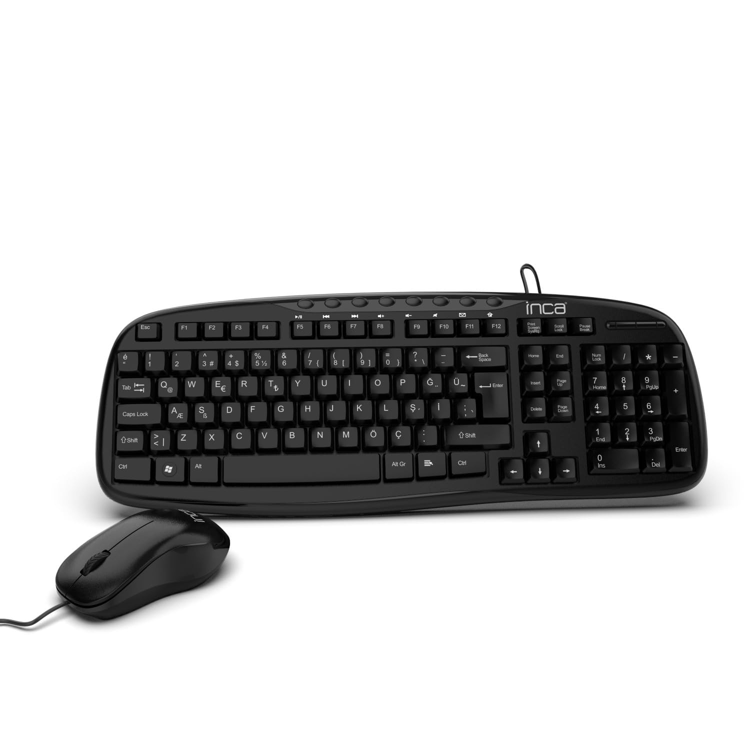INCA IMK-384T Q/USB WIRED MULTIMEDIA Q KEYBOARD & MOUSE SET, 20 Adet Multimedya tuşu, Ergonomik Ve Dayanıklı Malzeme, Lazer Silinmez 112 Adet Tuş,Ayarlanabilir Yatırma Açısı