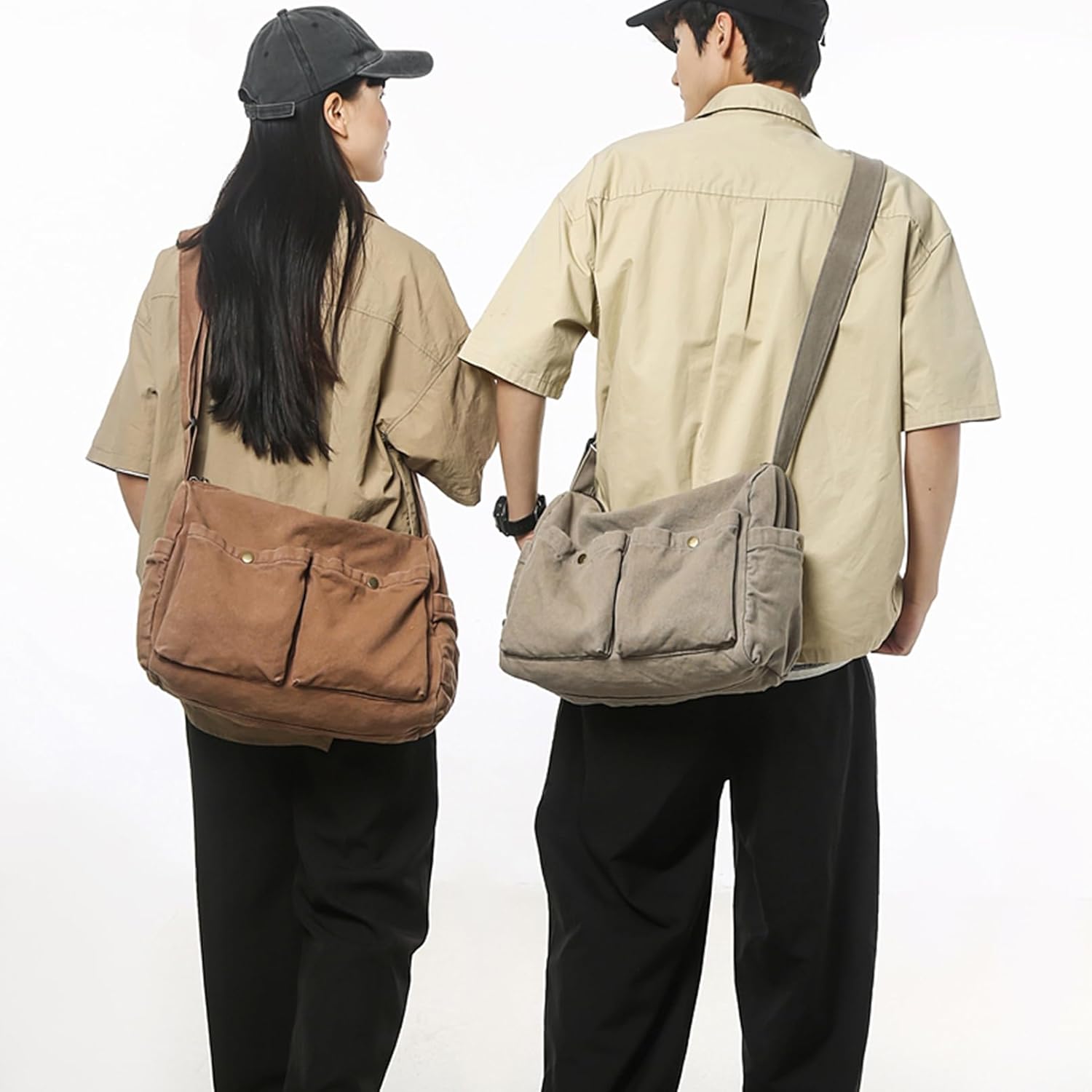 Canvas Messenger Bag Cute Crossbody Tote Bag Shoulder for Women Men for School Aesthetic Hobo with Multiple Pockets - Image 6