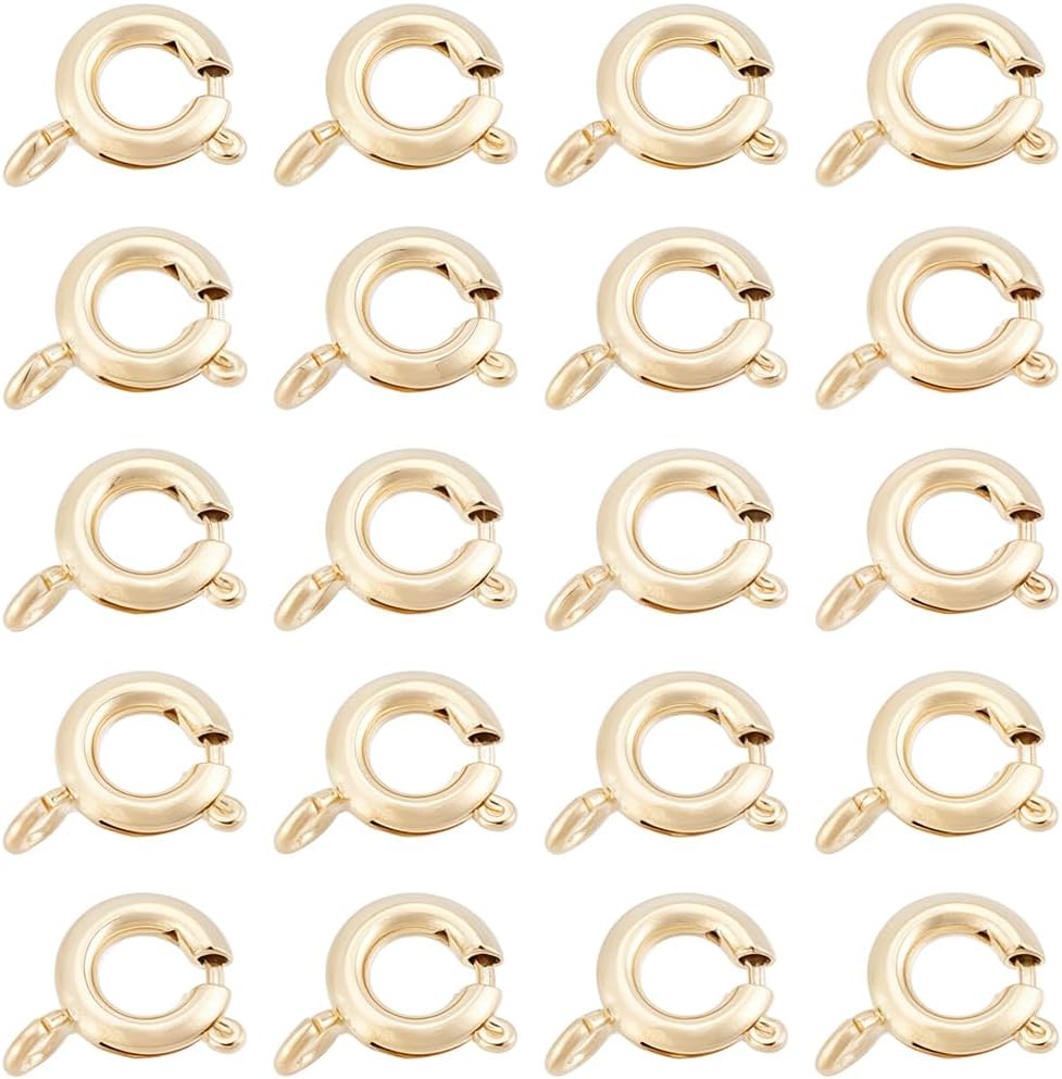 Beebeecraft 1 Box 20Pcs Spring Ring Clasps 14K Gold Plated Spring Round Trigger Lobster Clasp Closure Connector Findings for Necklace Bracelet Jewelry Making Supplies, 5.5mm