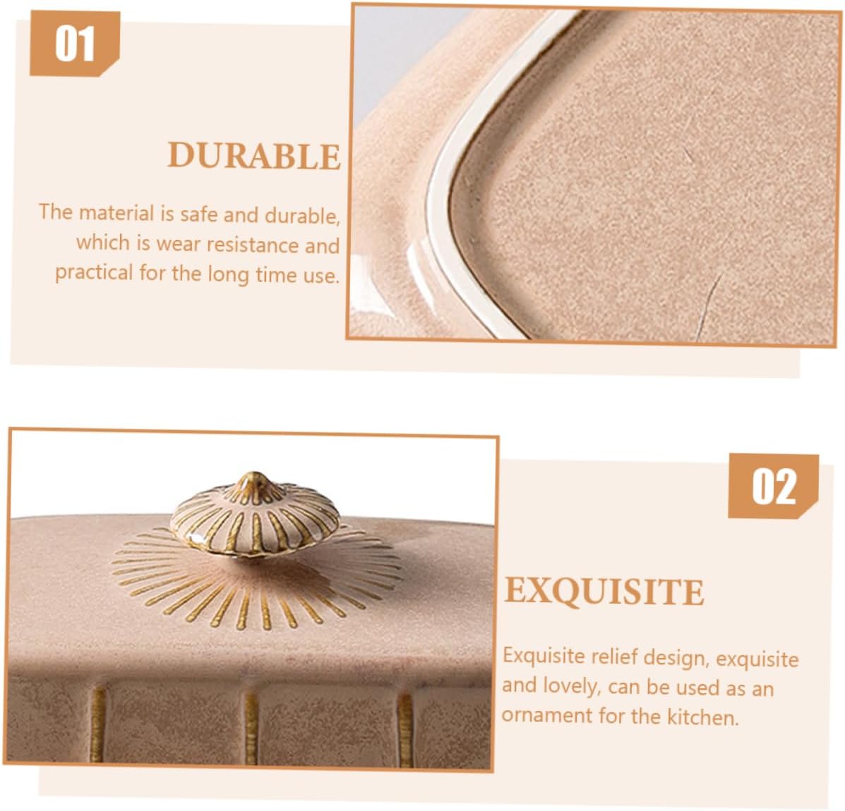 Butter Tray with Lid European Style Ceramic Serving Dish 8-inch Long Rectangular Butter Container for Desserts and Snacks for Hotels and Home Use