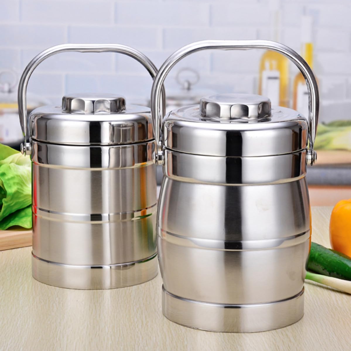 Fiambrera Portátil Térmica de Acero Inoxidable Doble Capa y Tapa Hermética, Capacidad 3l, Mantiene la Comida Caliente por 6 Horas Adecuado para Oficina y Escuela