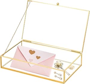 Golden Vintage Glass Keepsake Box 8.66 x 5.31 x 1.81 Inch