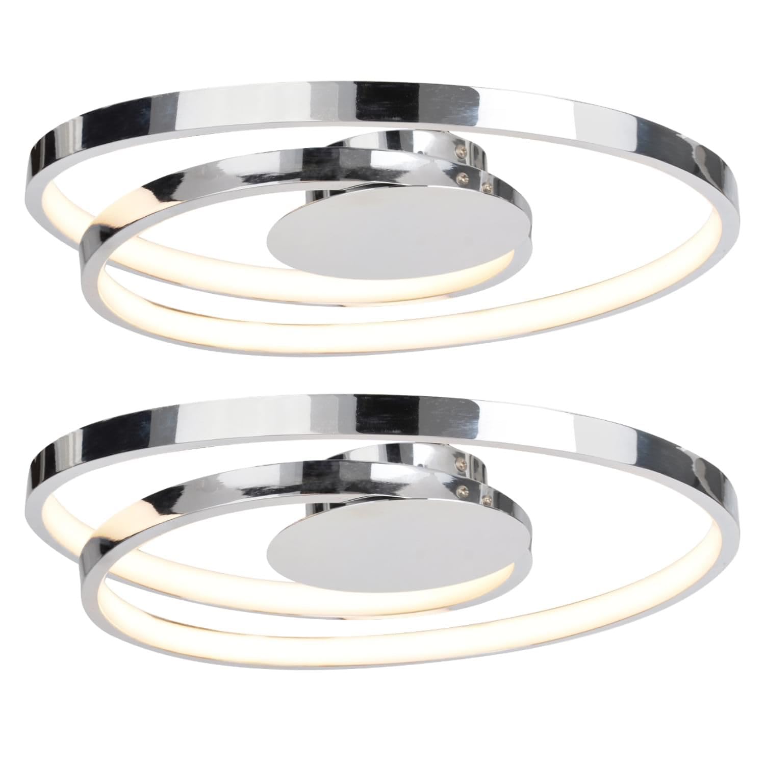 firstchoicelighting Set of 2 Modern LED Flush Light Fitting Chrome Swirl Style LED Ceiling Light LED Lighting for Living Room Bedroom Hallway Integrated Low Energy LED Light