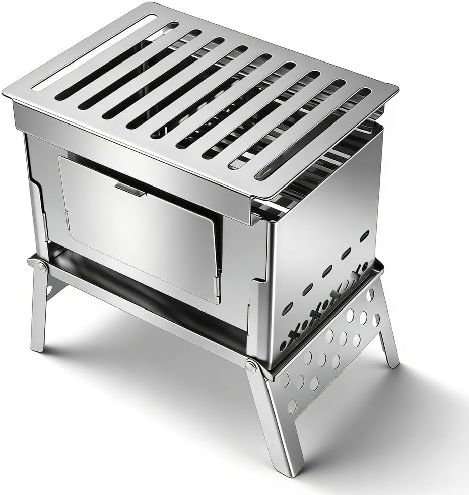 Foldable Flip BBQ Grill Stainless Steel Portable Detachable Charcoal Cooking Stove, Small Size, Lightweight - Easy Setup, Proof, Ideal for Outdoor Camping and Picnic