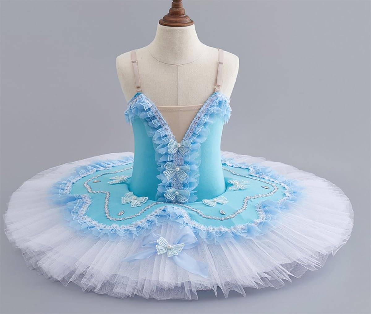 Vestido de Ballet Tutú para Niñas Vestido de Competición de Baile de Salón Traje de Bailarina Falda con Bordado Floral Ropa de Baile Vestido de Entrenamiento para Actuaciones(150Cm)