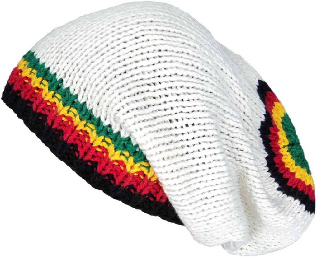 Asian Idyllica Rasta Circle Pattern Handmade Crochet Beanie One Size Ivory White