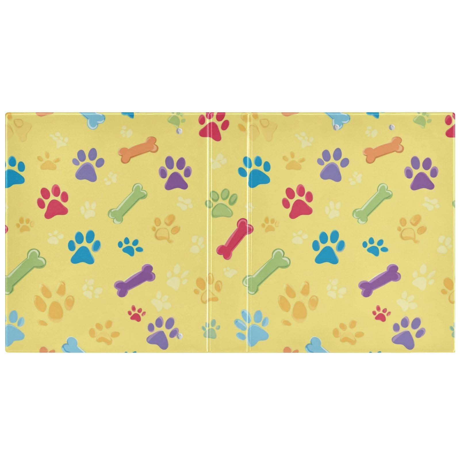 Kcldeci Raccoglitore a 3 anelli con copertina rigida, osso di zampa di cane, giallo, 3,8 cm, anelli rotondi con tasche interne, per scuola, ufficio, ricette, raccoglitori, confezione da 2