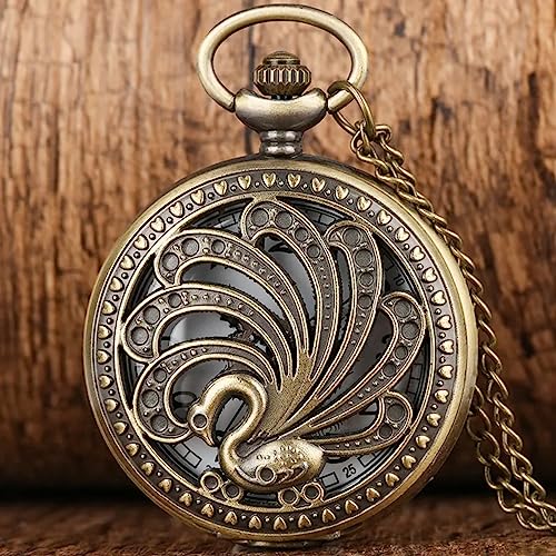 ZALTAS Relógio de bolso de quartzo de pavão oco bronze chinês colar pingente animal quartzo relógio