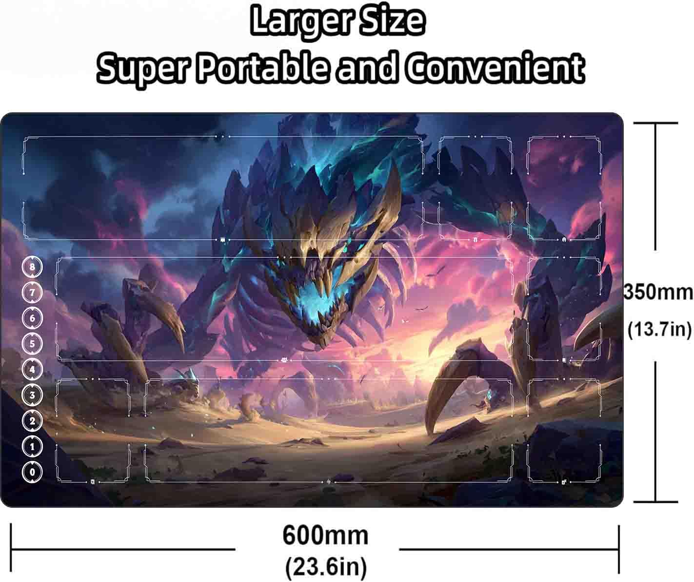 Riftbound TCG Playmat 24x14 pollici con marcatura a zona design non ufficiale inclusa custodia per giochi da tavolo Playmat (Colosso primordiale)