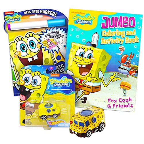 Nick Shop Hot Wheels Spongebob Car Bundle ~ Spongebob Hot Wheels Car Featuring Spongebob Plus Spongebob Mess-Free Imagine Ink Coloring Book (Hot Wheels Toys)