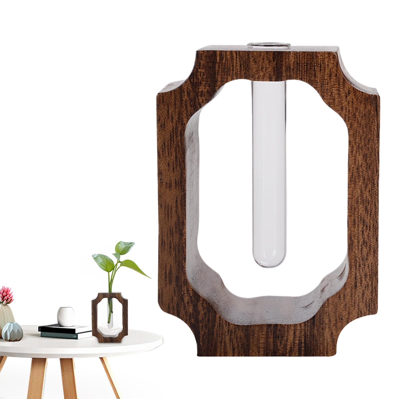 Petits vases transparents avec cadre en bois pour decoration de salon