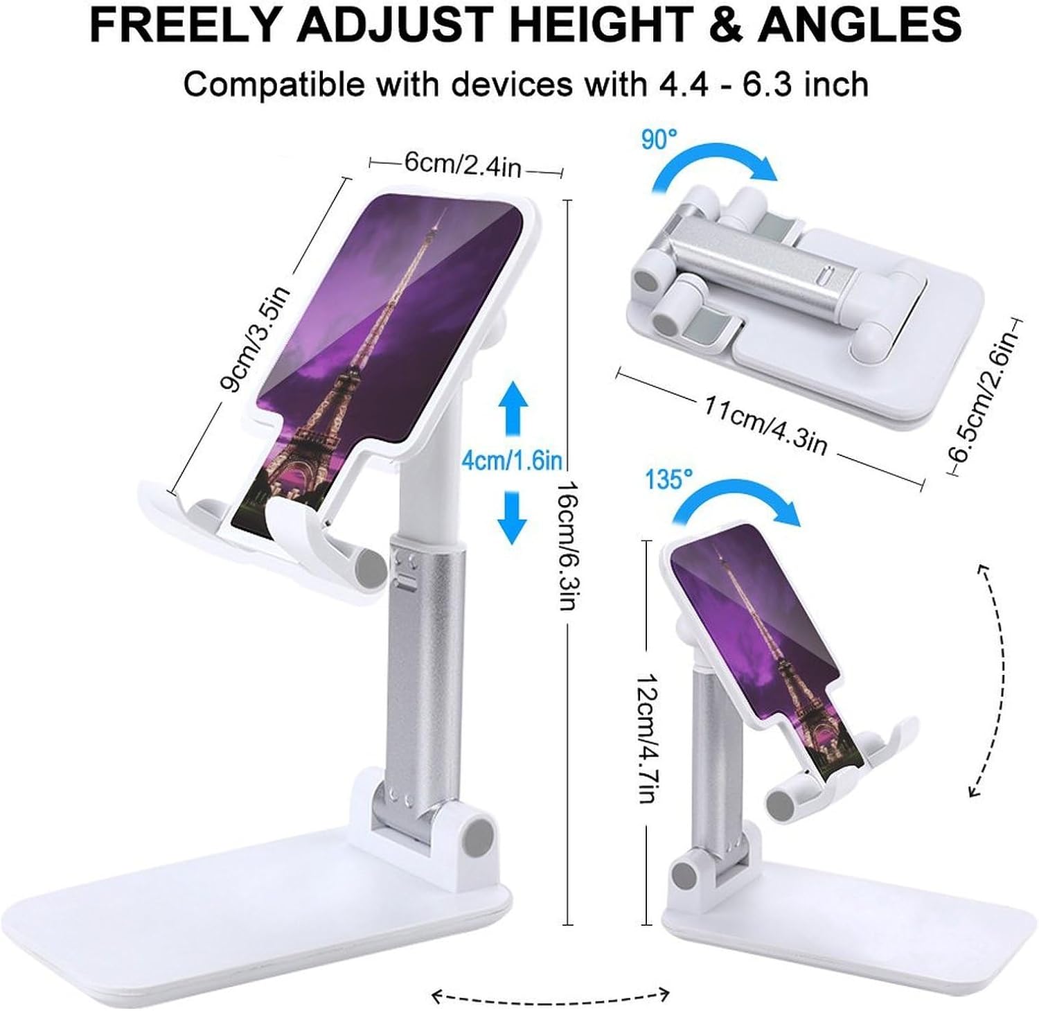 Purple Eiffel Tower Phone Stand Adjustable Height and Angle,Phone Holder with 4"-13" Phones iPad Tablet,Cell Phone Stand for Desk Travel Essentials Office Accessories image 2