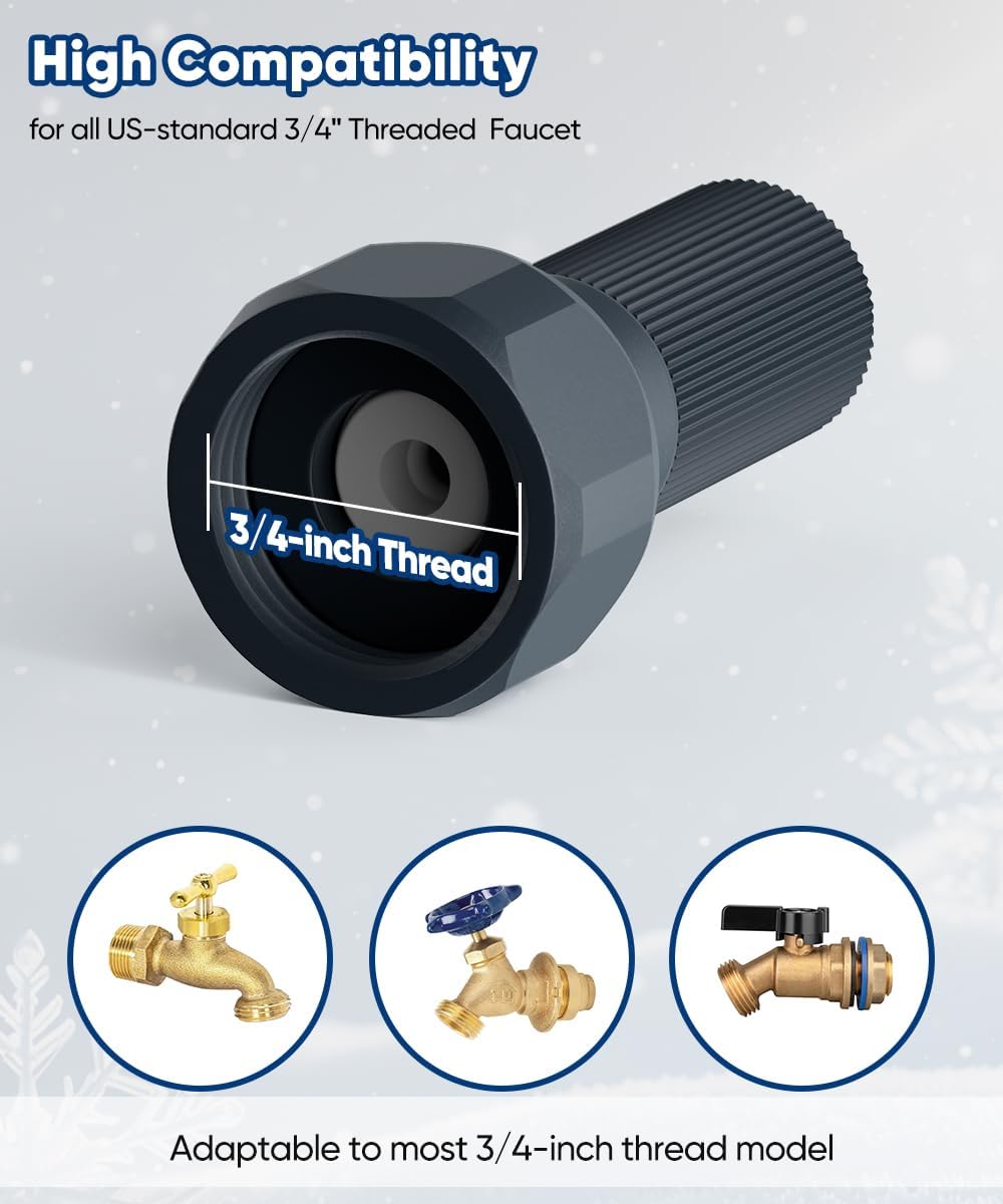 3/4-Inch Thread Faucet Freeze Protection Valve, Freeze Proof Faucet Cover for Outdoors, Winter Frost Proof Auto Temperature Control for Garden, Lawn & Yard Spigot, Black, 4 Pack