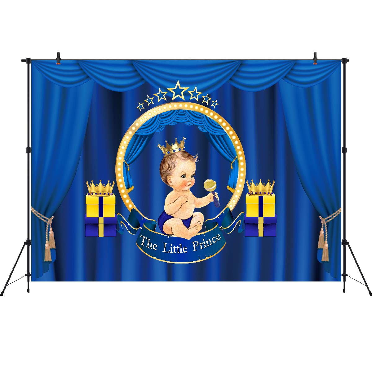 Baby Shower Backdrop for Party Decorations Royal Prince Blue Curtain Background for Photography Gold Crown 7x5ft Vinyl Photographic Studio Photo Backgrounds