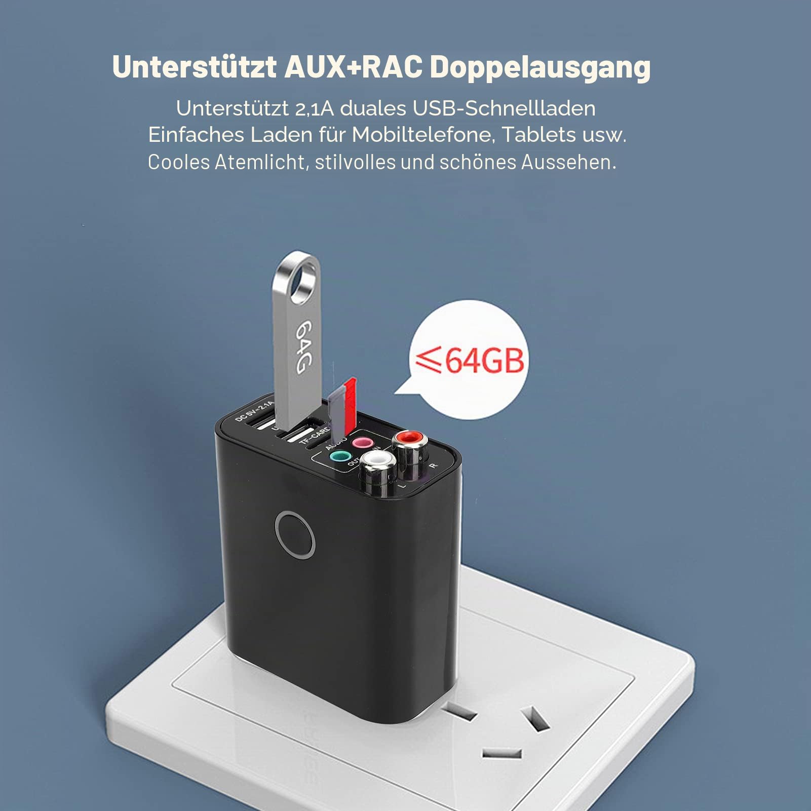 Bluetooth 5.0 Sender Empfänger, 2 in 1 Bluetooth Adapter APP Steuerung mit Fernbedienung 3,5 Mm Audiokabel Eingebautes Schnelllademodul Built(EU-Stecker)