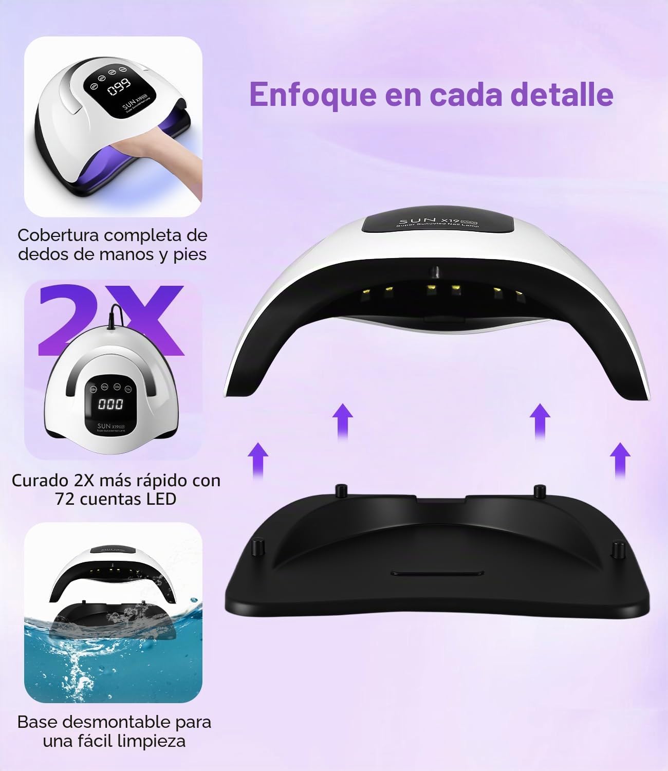 Lampara uñas gel 320W,Lampara UV LED uñas con 72 Perlas, Sensor Automático, 4 Temporizadores, Pantalla Digital, lampara de uñas profesional para lampara de uñas semipermanentes en Casa/Salón