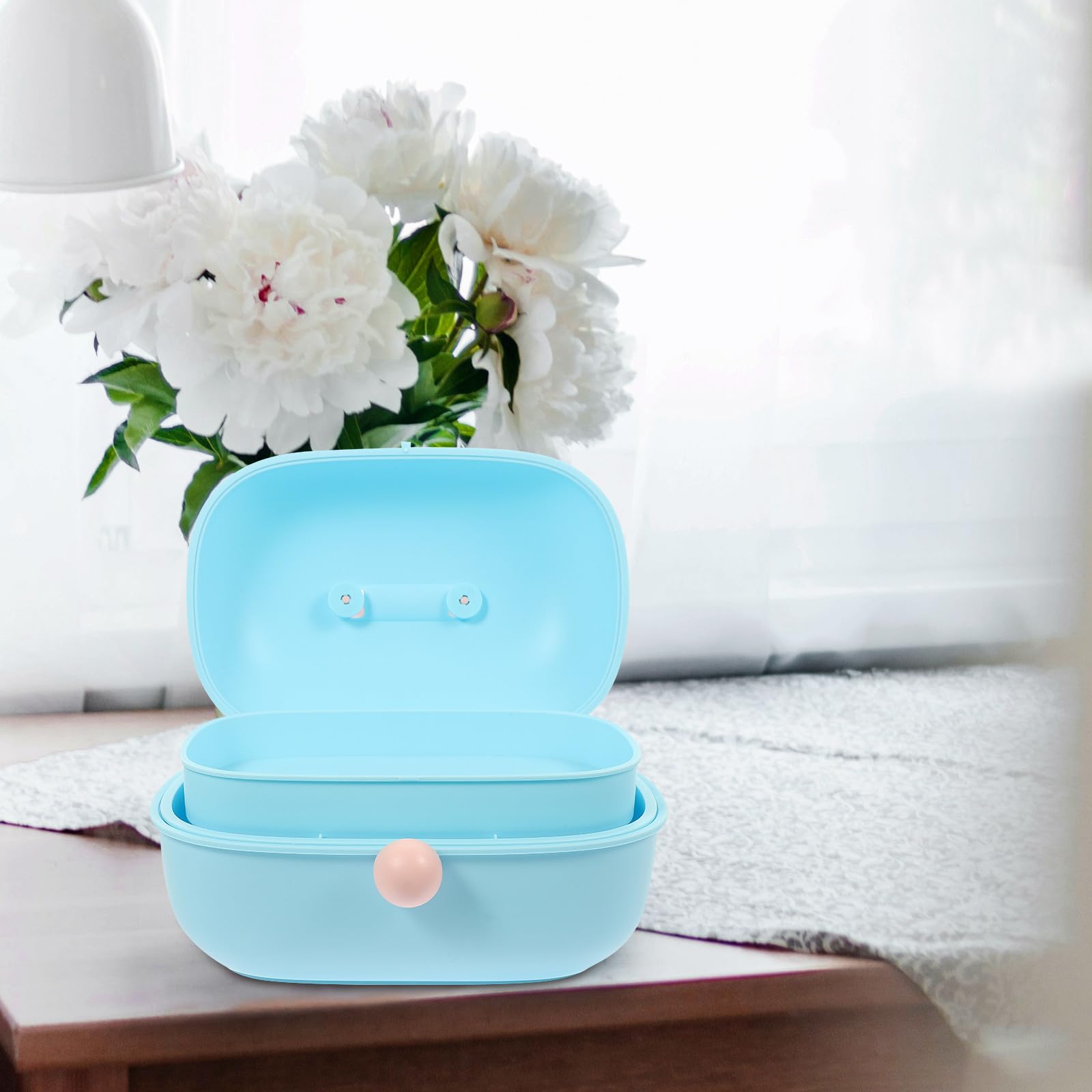 PRETYZOOM Multifunktionaler Mehrlagiger Aufbewahrungsbox Organizer aus Kunststoff für Haaraccessoires Schmuck und Nähzubehör mit DREI Fächern Blau Kindersicher