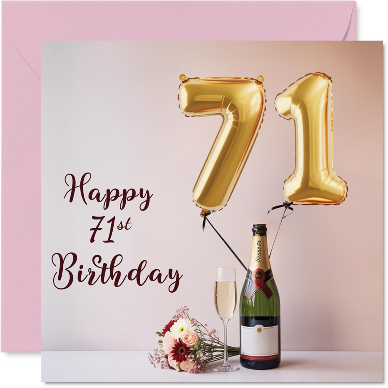 71st Birthday Cards for Women and Men, Balloons & A Bottle of Bubbly