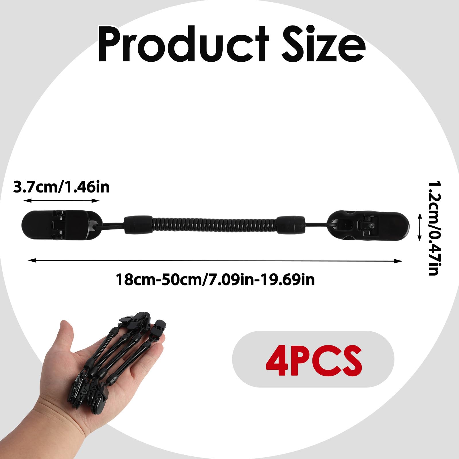Pack de 4 Clips de Retención para Gorras, Clips Antiviento con Cable de Resorte Retráctil, clip para correa de sombrero,Adecuados para Golf, Pesca, Canotaje y Vela, Negro, Extensibles hasta 60 cm