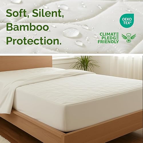 Miniatura 2 de Protector de colchón de bambú tamaño matrimonial (54 x 75), funda de colchón de bambú impermeable de alta calidad con protección completa, estilo