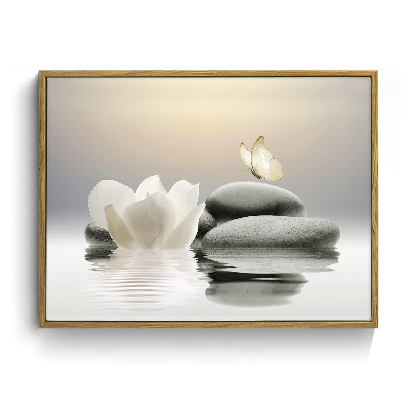 EOBTAIN Zen Framed Wall Art for Living Room,White Flower Pictures Decorative Painting,Relaxing Spiritual Spa Canvas Prints Art Wall Decor for Bedroom Calming Aesthetic Artwork for Home,12x17 Inch