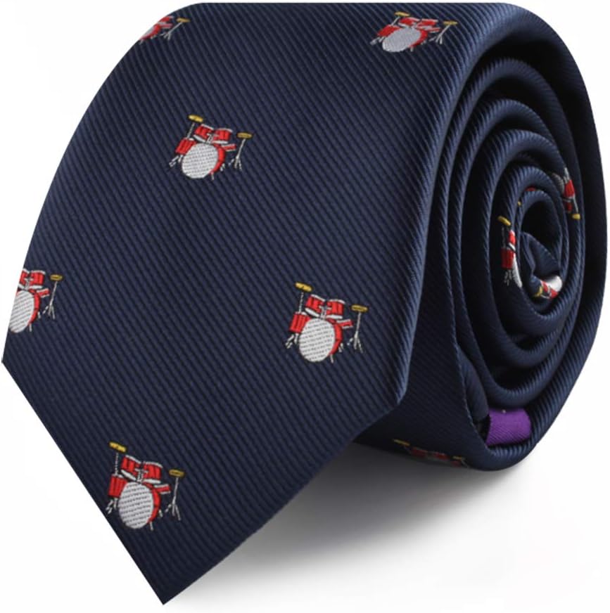 AUSCUFFLINKS Drummer Ties | Drum Kit Snare Bass Band Ties for Men | Musician Woven Skinny Neckties | Present for Work Colleague | Bday Prezzie for Guys (Drums)