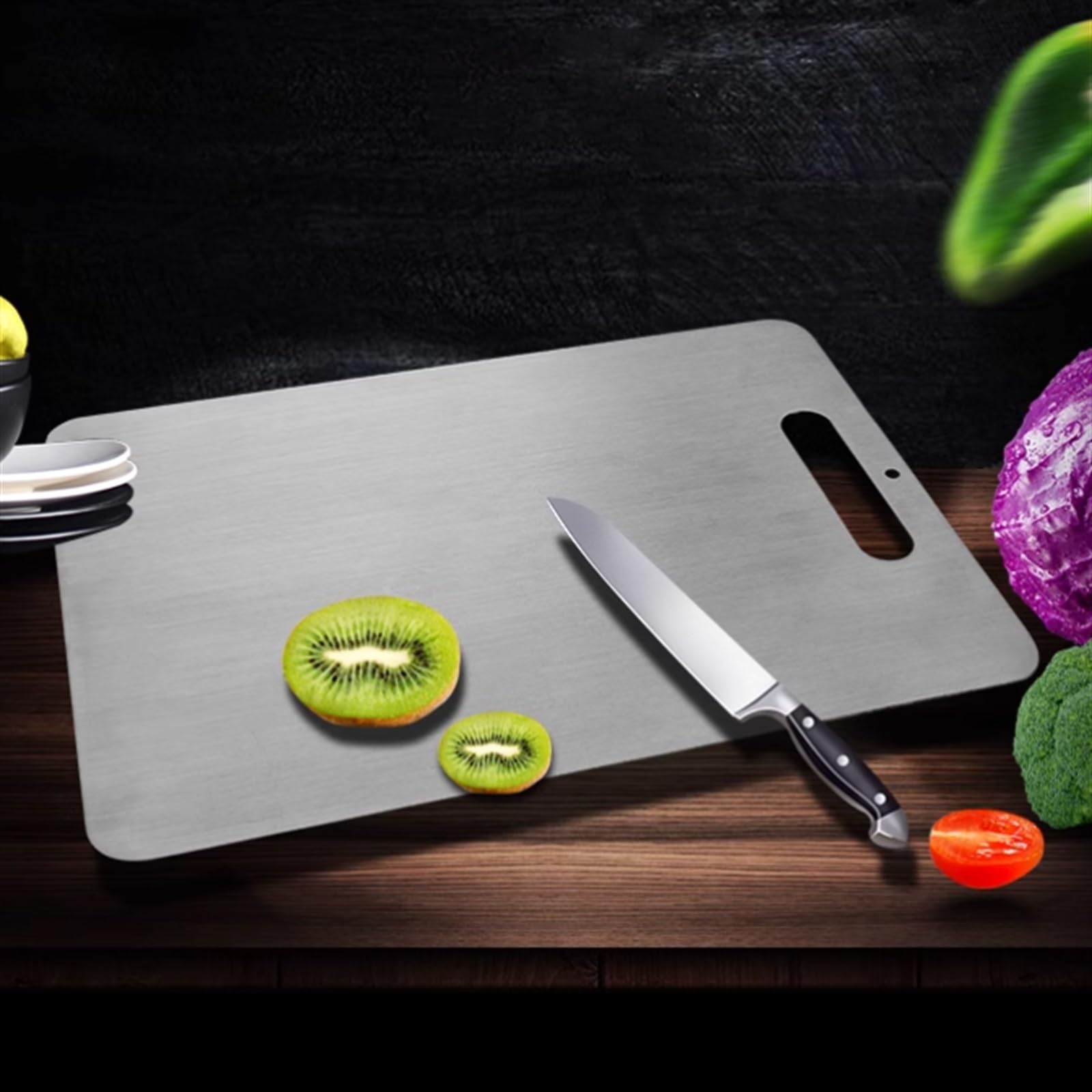Tabla De Cortar De Titanio, Tabla De Cortar De Acero Inoxidable, Acero Inoxidable 304 De Doble Cara De Grado Alimenticio, Tabla De Cortar Gruesa De Grado Alimenticio De Doble Cara De