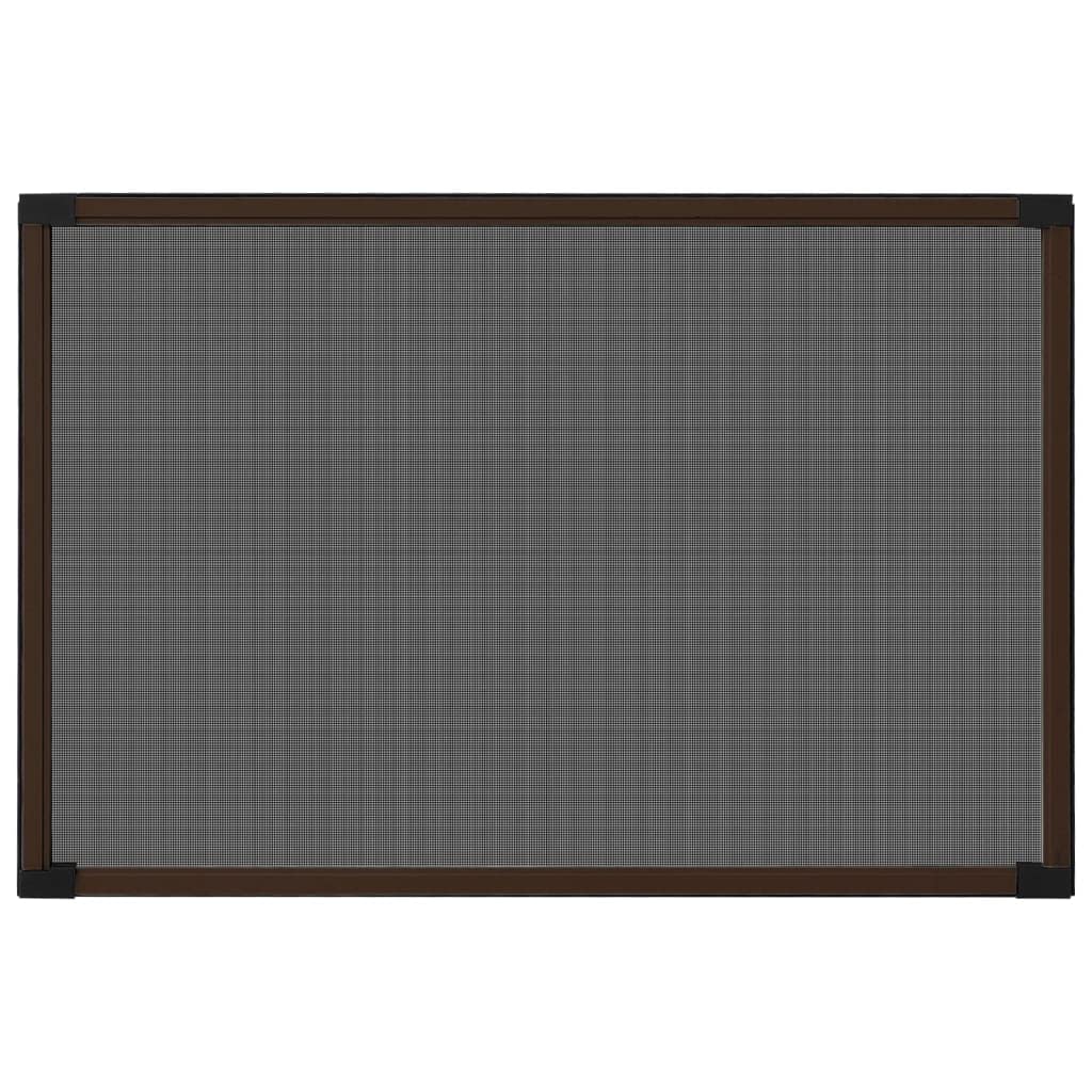 Mosquitera extensible para ventanas con persianas, 75-143 x 50 cm, marco de aluminio marrón con tejido de fibra de vidrio negro, mosquitera sin taladrar