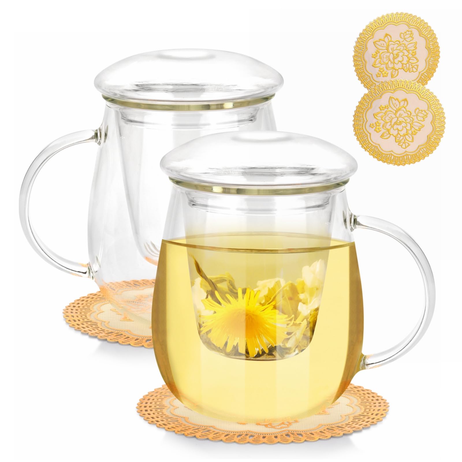 Tasse à thé en verre 500ml avec filtre et couvercle set de 2