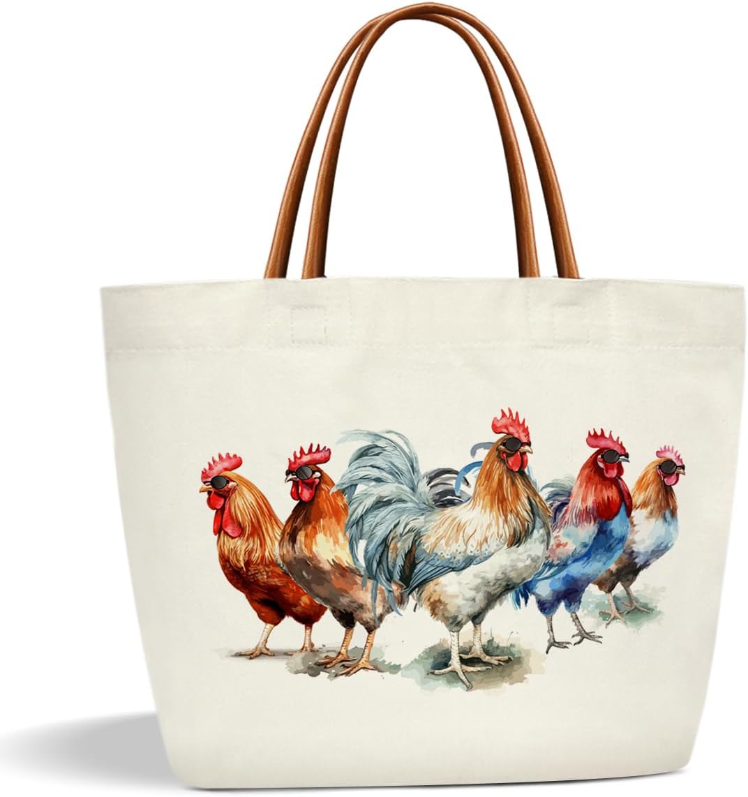 Chicken Bag Chicken Tote Bag, Chickens Gifts for Women, Rooster Canvas Tote Bag For Women, Grocery Shopping Handbag -49