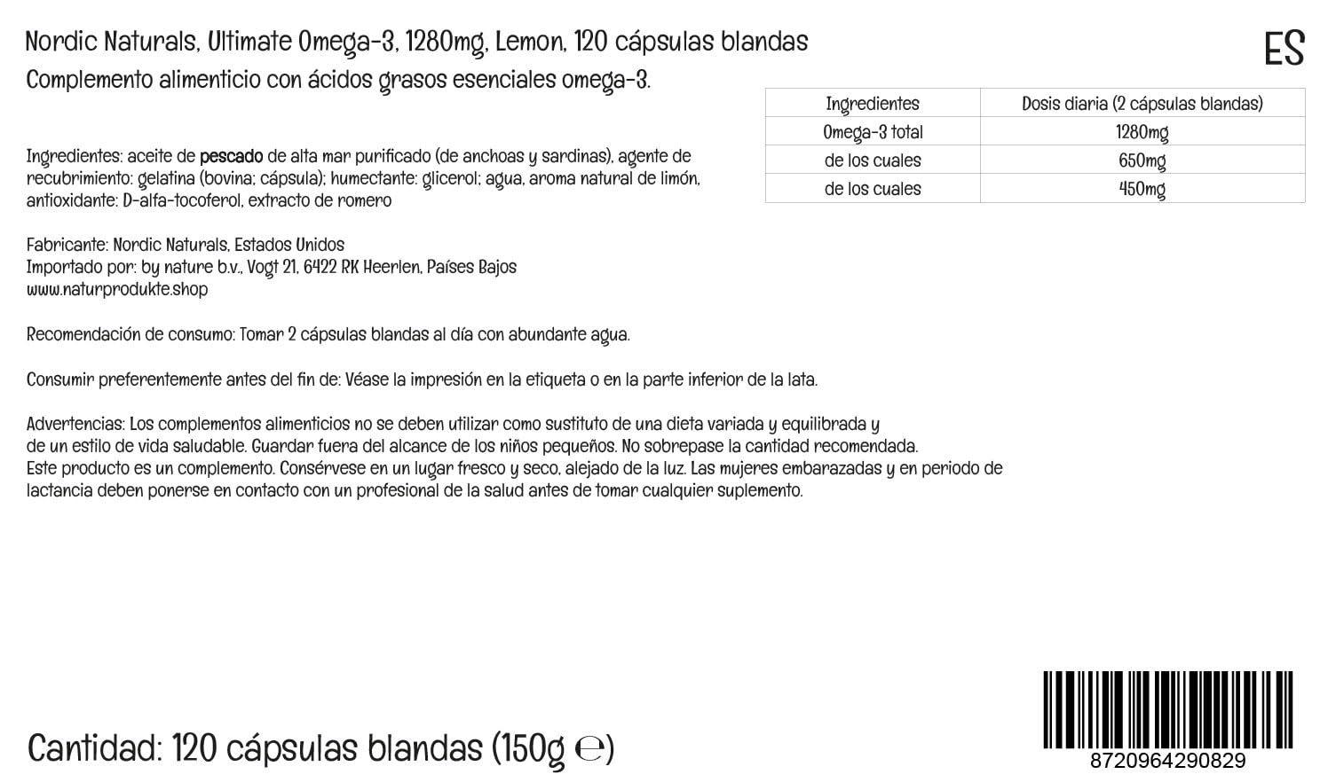Nordic Naturals, Ultimate Omega-3, 1280mg, Sabor Limón, Alta Dosificación, 120 Cápsulas blandas, Testado en Laboratorio, Sin Soja, No GMO (Paquete de 2)
