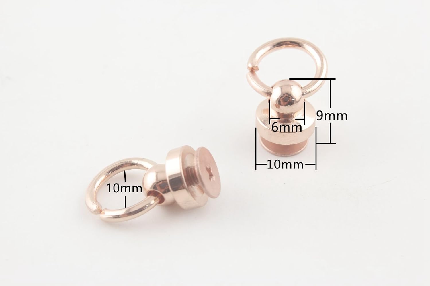 3dancraftit Ball Post Round Head Button Studs Rivets Screwback O Ring Screw Buttons Keychain Strap Connector zinc alloying 12 Sets 3/8" / 10mm Rose Gold H85