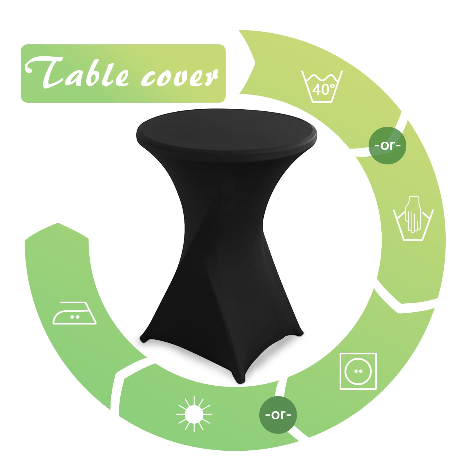 4 pièces Housse de Table Ronde Extensible, Ø 80-85 cm Housse Mange Debout pour Mariage Hôtel Restaurant Table de Brasserie Haute de Bistrot Jardin Restaurent Bar, Noir