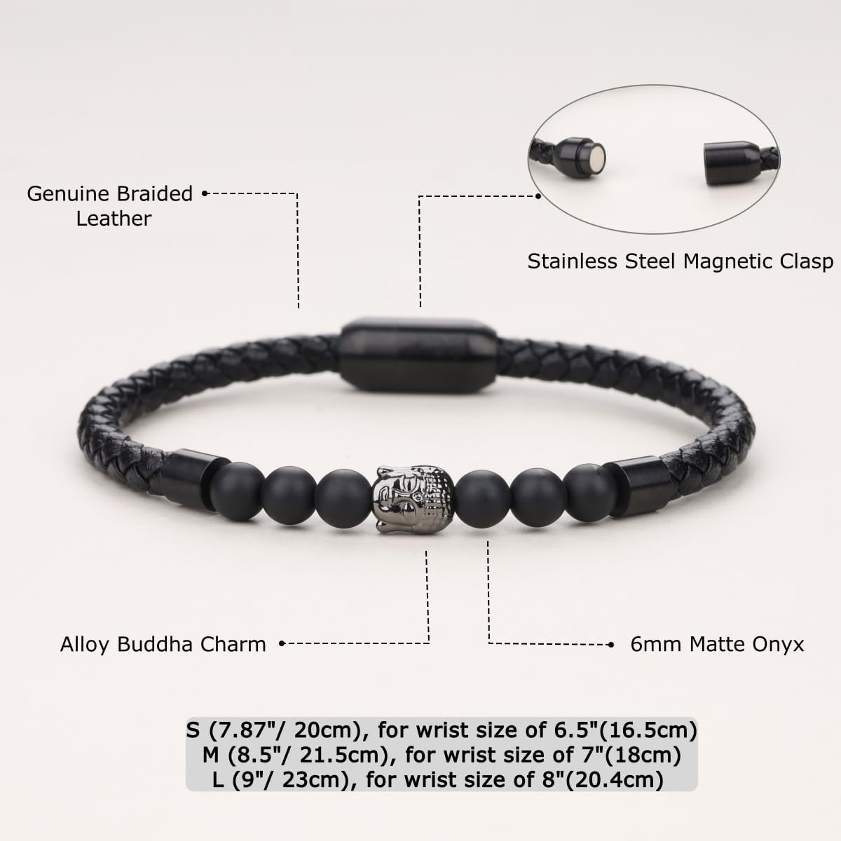 COAI Matte Onyx Beaded Leather Bracelet for Men Women, Buddha Prayer Bracelet for Men Women