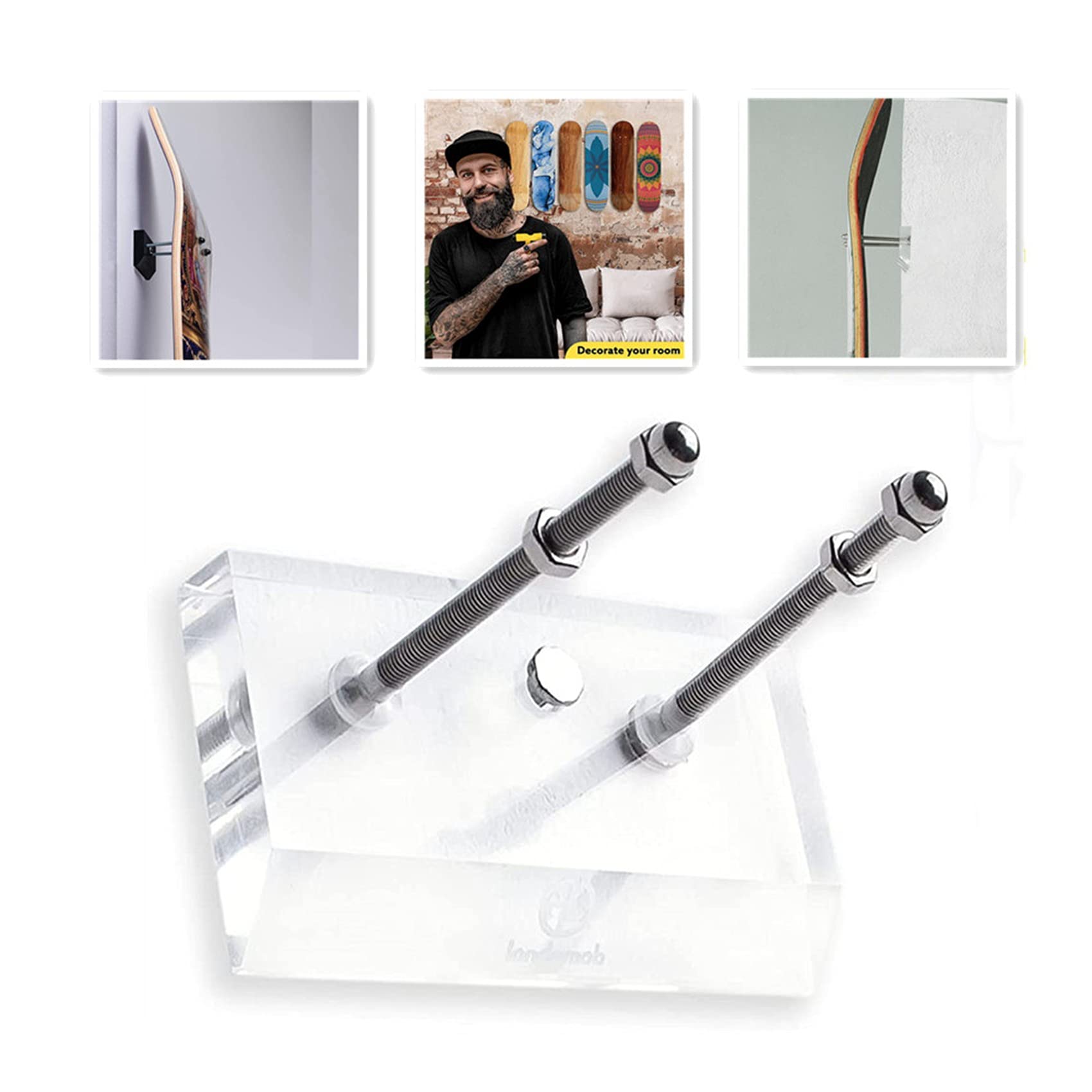 Set di supporti da parete per skateboard, per interni, in acrilico, per skateboard, supporto da parete, trasparente