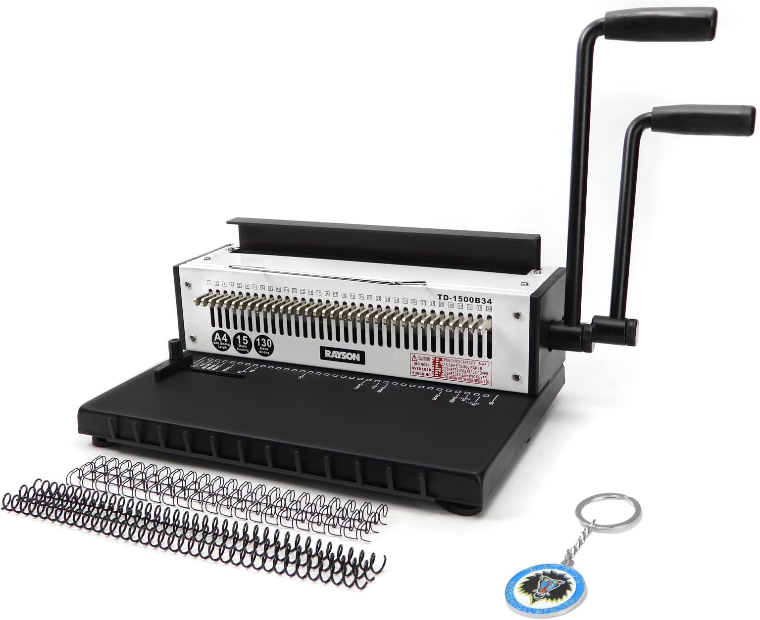 TD-1500B34 Binding Machine, Square Size Holes, 3:1 Pitch Wire-O Binder Punch 15 Sheets/Bind 130 Sheets with Sturdy Metal Construction