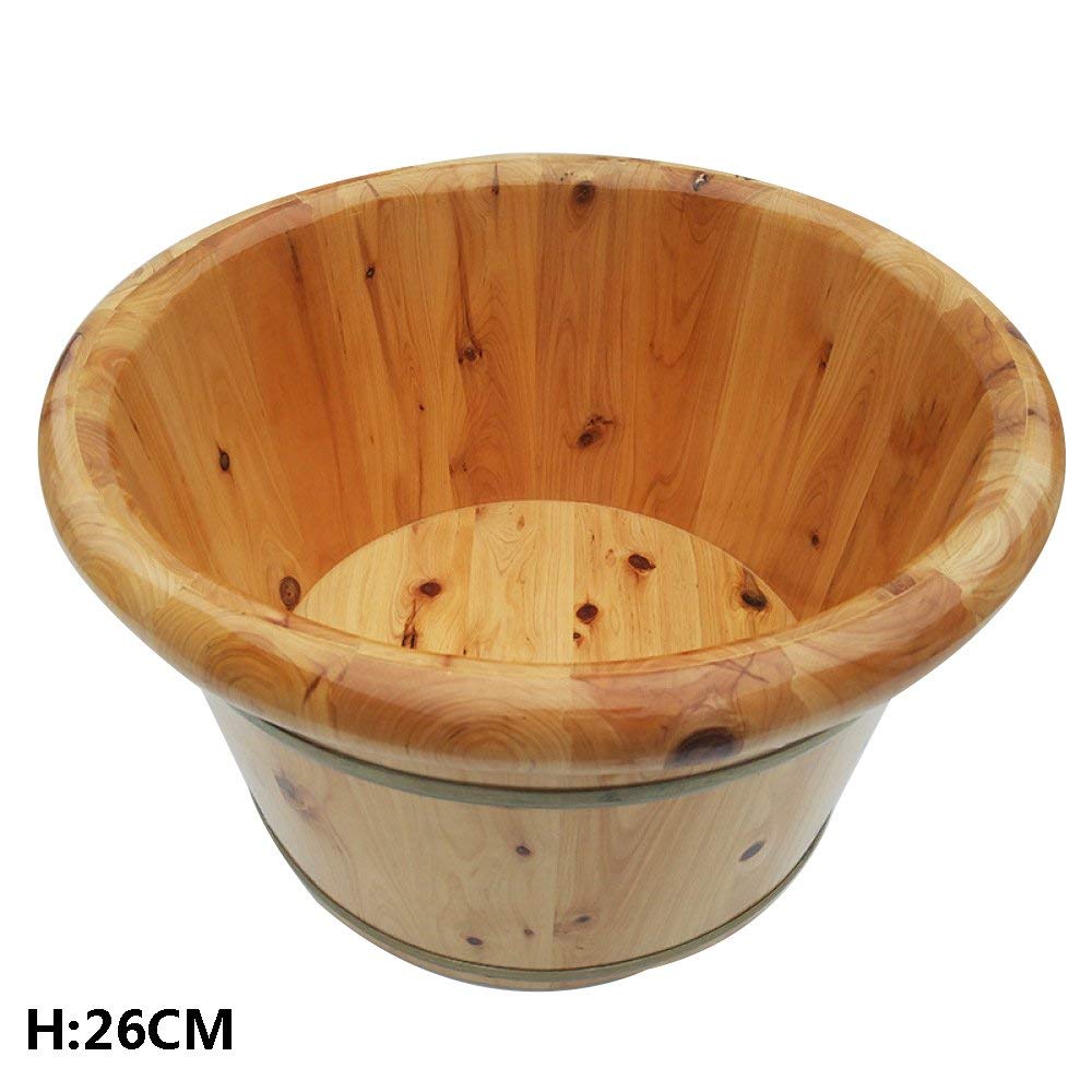 FAP Wooden Barrels Pedicure Basin 26Cm Solid Wood Cedar round side Barrel Foot Bath Barrel Foot Tub Foot Barrel, Wood color, a