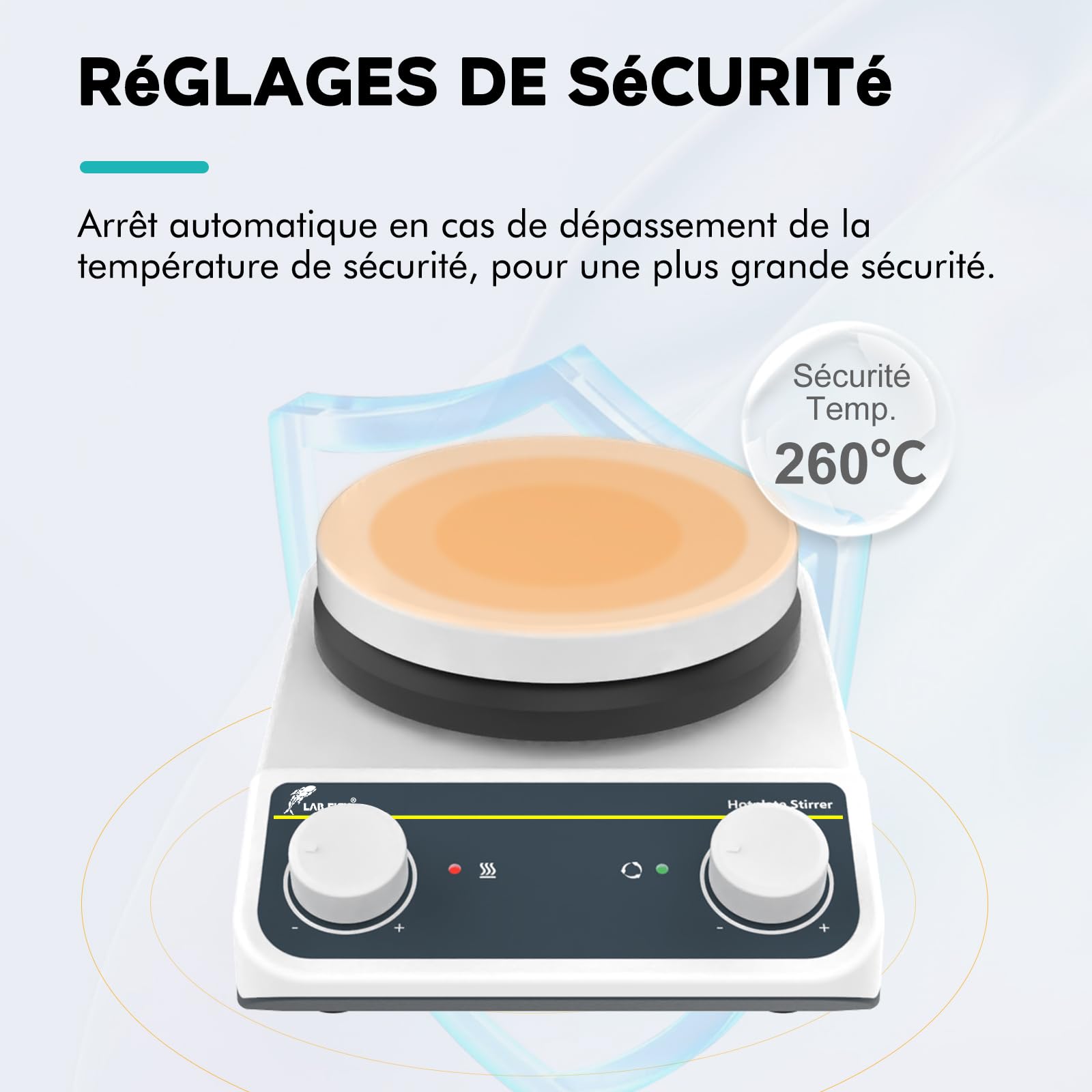 LAB FISH Agitateur Magnétique De Laboratoire Plaque Chauffante 260℃/ 500℉ 5 Pouces Capacité 3L Bouton De Contrôle 200-1500rpm & Barre D'Agitation(Non Numérique)
