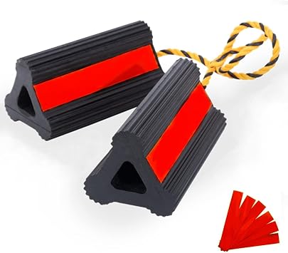 Wheel Chocks Rubber Heavy Duty Trailer Wheel Chocks with Red Reflective Visibility Tape and Yellow Nylon Rope 8.27" x 4.53" x 3.94"  with Spare Red Reflective Strip