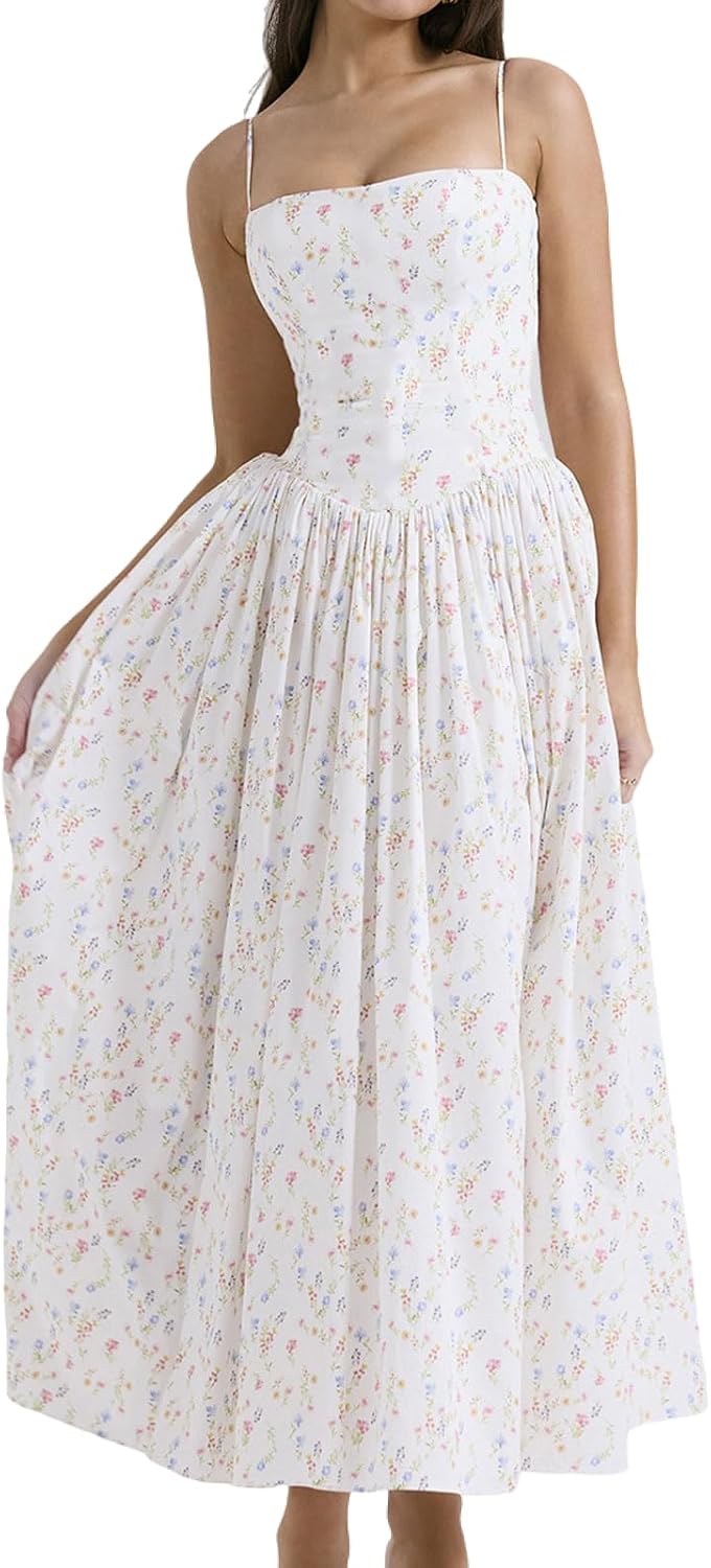 Women's Long Halter Dresses Square Neck Ruffle Hem A-Line Suitable for Coctail Club Night Out Dresses