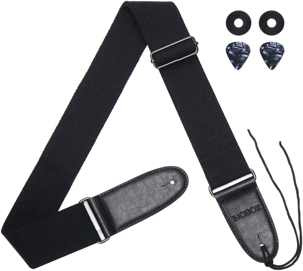 Guitar Strap 100% Soft Cotton with Strap Locks and Picks, Guitar Shoulder Straps for Acoustic, Classical, Electric and Bass Guitars