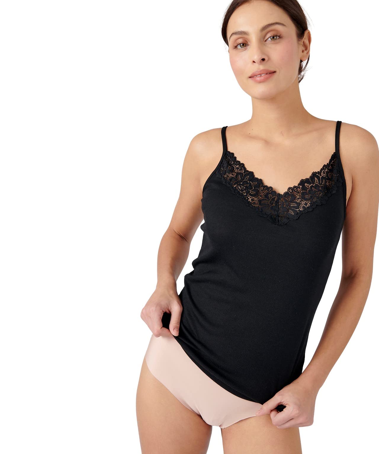 Damart Thermal Lace Trim Vest Top - Women's Black L - Polyester/Viscose