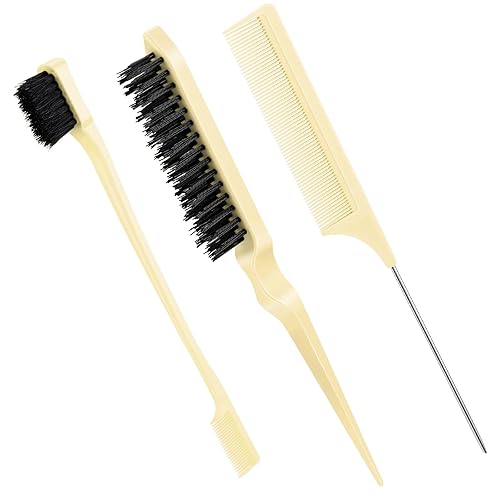 Vista 18 de Geiserailie Juego de 3 Cepillos para Cabello Slick Back, Cepillo de Cerdas, Control de Bordes, Peine Desenredante para Cabello Negro de Mujeres Rosa