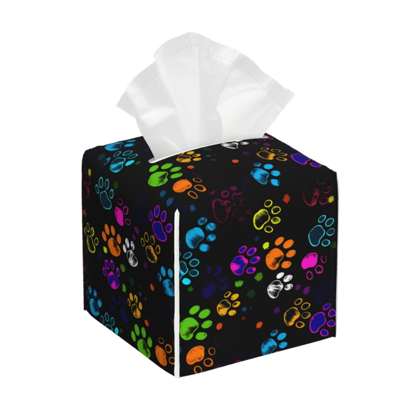 Rainbow Dog Paws Print Square Tissue Boxes Tissue Holder 5.2"x5.2"x5.2" for Home/Car/Office/End Table